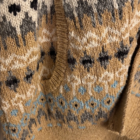 L.L. Bean L Women Cotton Ragg Khaki Open Cardigan SweaterFair Isle Cozy Long EUC - Picture 4 of 11